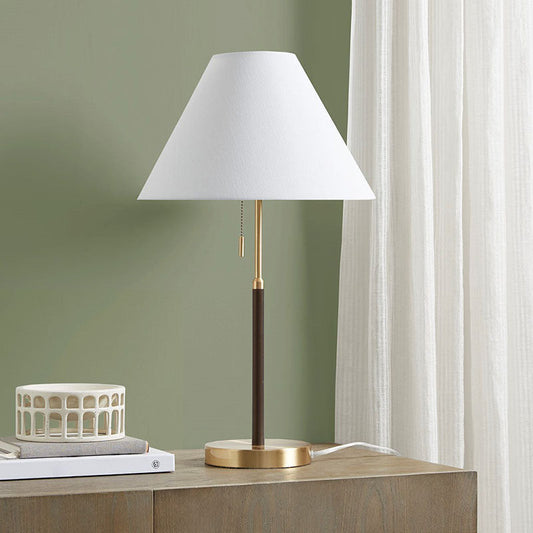 White Two Tone Pull-chain Metal Table Lamp