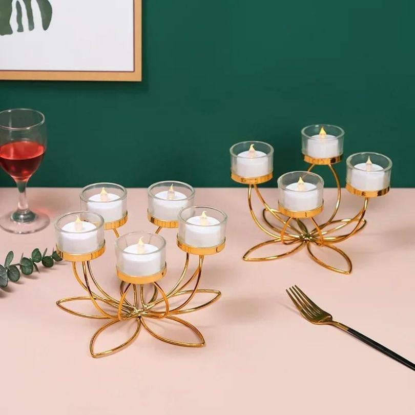 Modern Dinner Table Gold Candlestick Holder