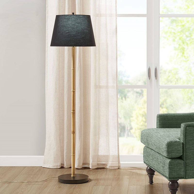 Nordic Black & Natural Metal Bamboo Floor Lamp