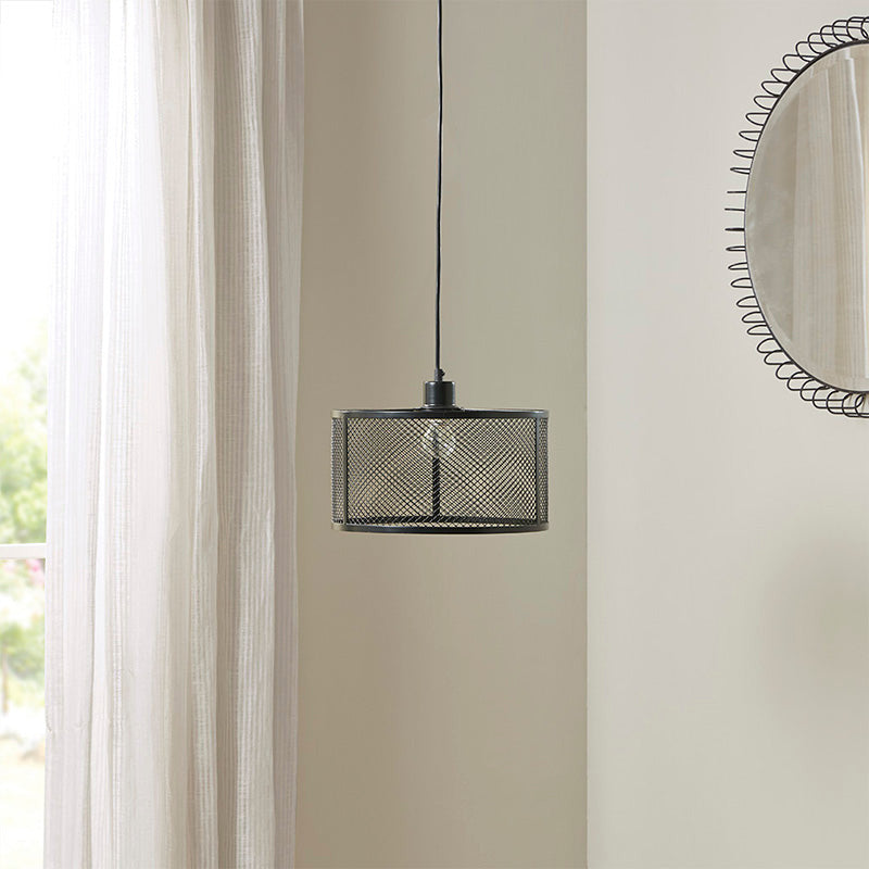 Black Drum Mesh Metal Pendant Light