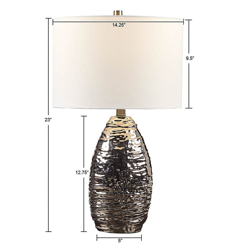 Oval Table Lamp With Silver Base, White Shade