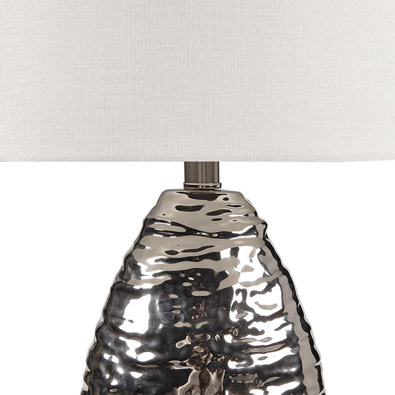 Oval Table Lamp With Silver Base, White Shade