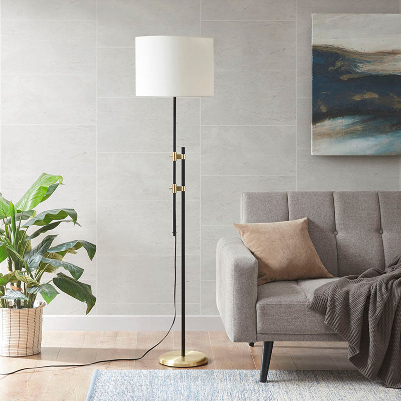 White Fabric Lampshade Asymmetrical Metal Floor Lamp