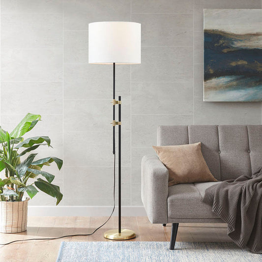 White Fabric Lampshade Asymmetrical Metal Floor Lamp