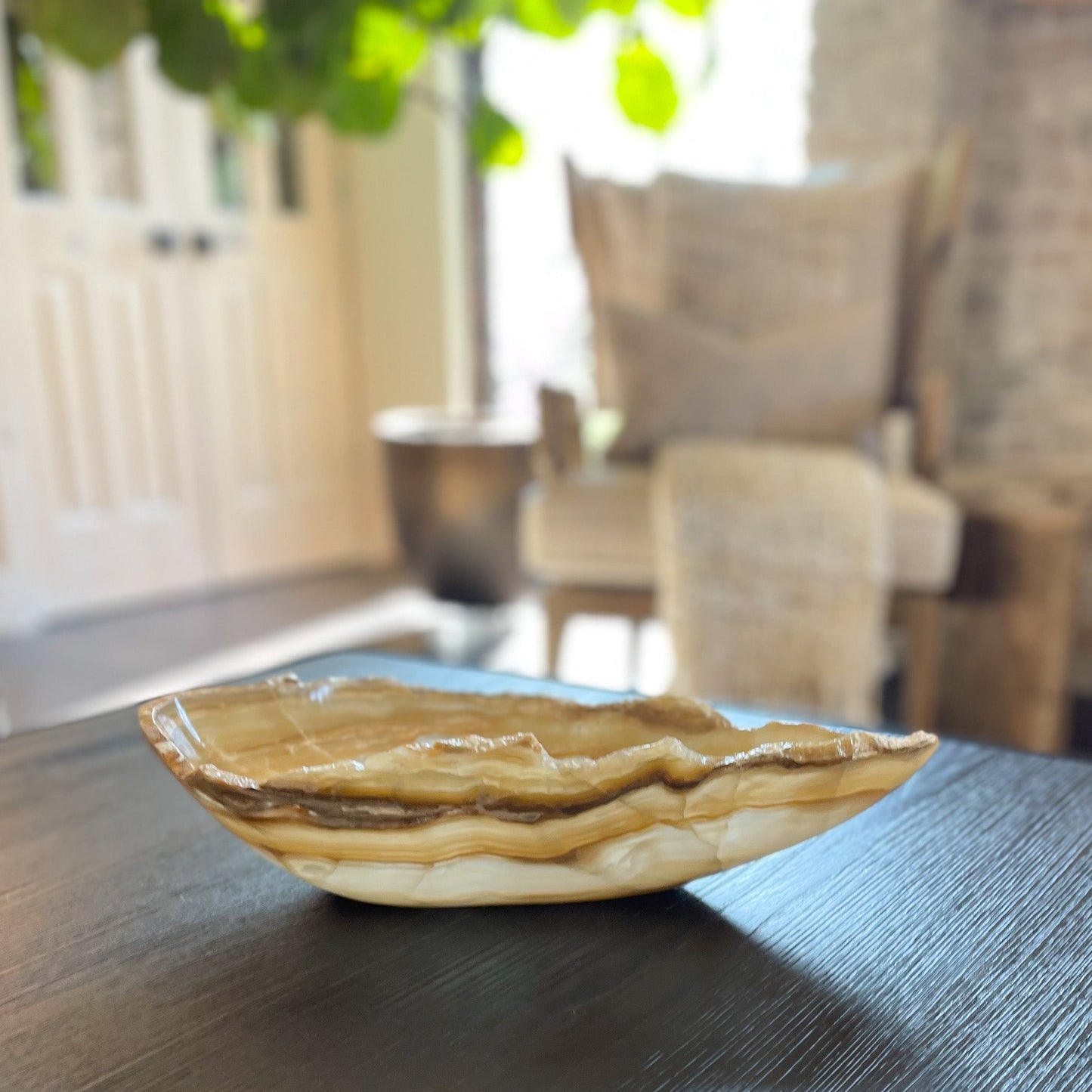 Hand Carved Amber Onyx Bowl