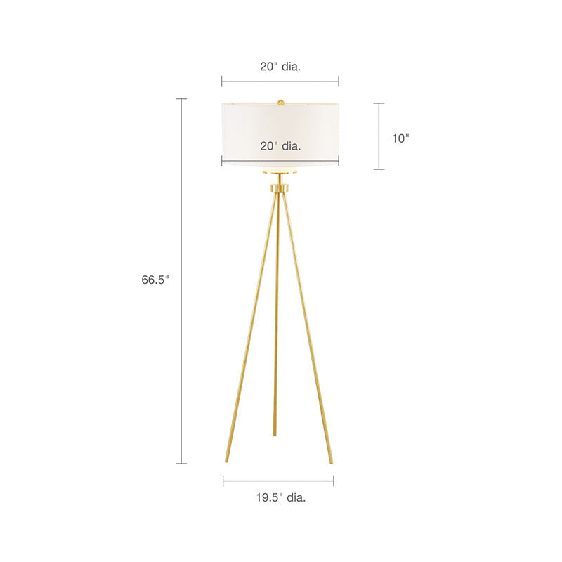 Modern Gold Metal Tripod Floor Lamp with Glass Shade