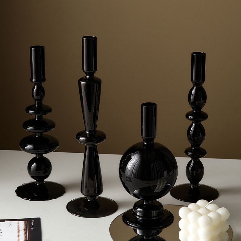 Retro Dinner Table Black Glass Candle Holder