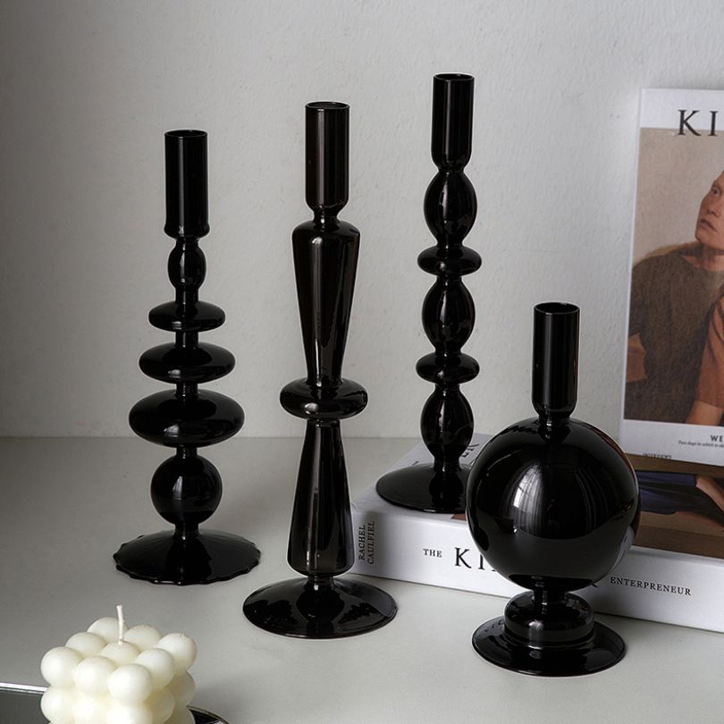 Retro Dinner Table Black Glass Candle Holder