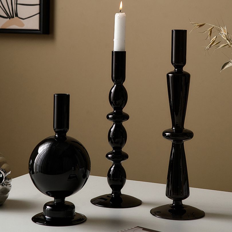 Retro Dinner Table Black Glass Candle Holder