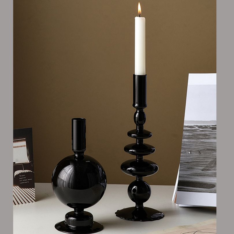 Retro Dinner Table Black Glass Candle Holder