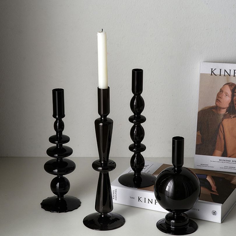 Retro Dinner Table Black Glass Candle Holder