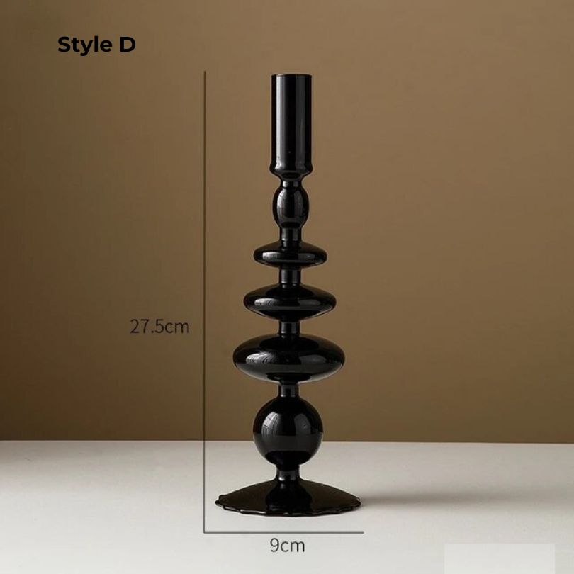 Retro Dinner Table Black Glass Candle Holder