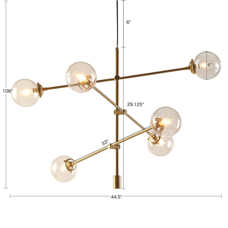 Modern Gold Architectural Metal 6-Globe Ceiling Light