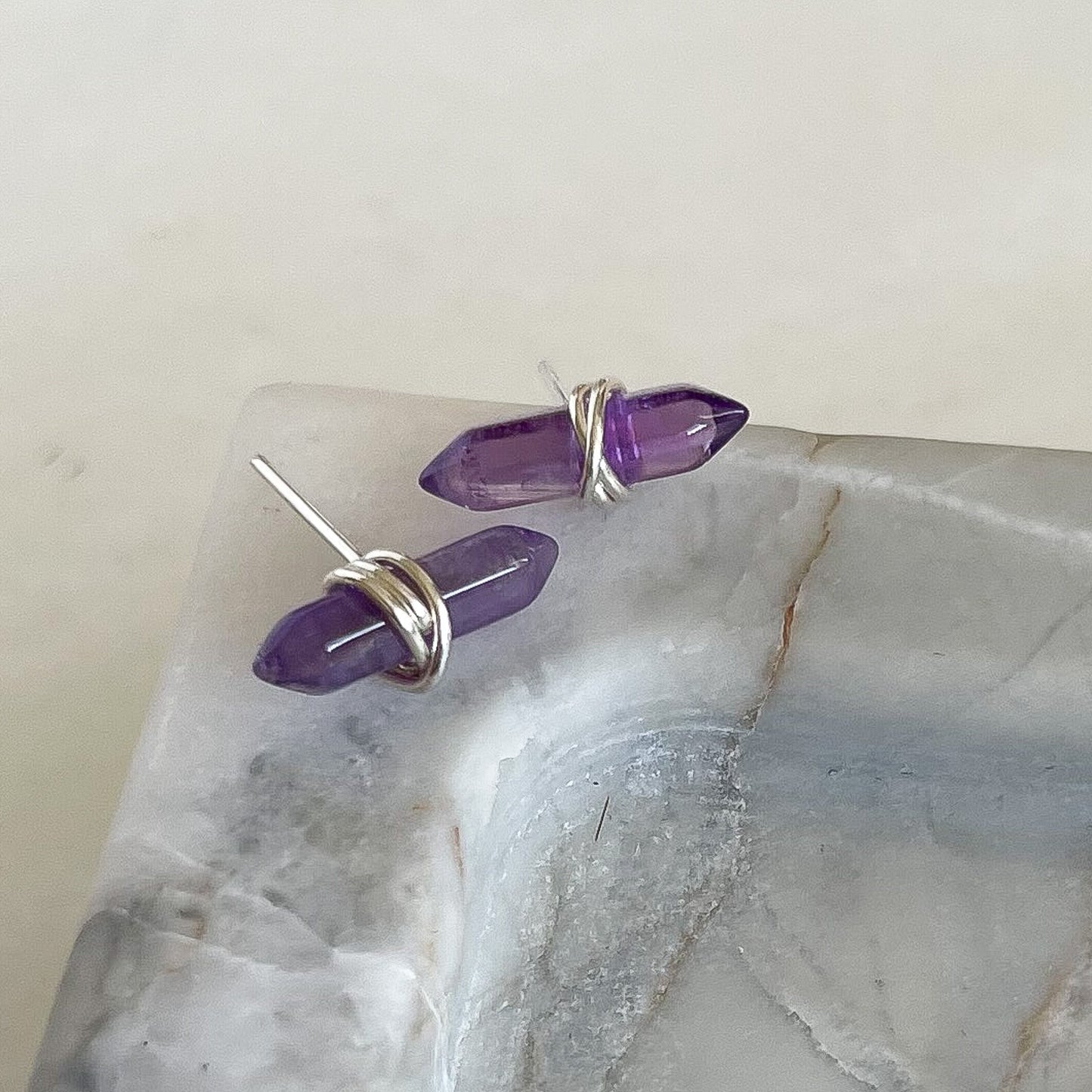 Amethyst Gemstone Crest Stud Earrings