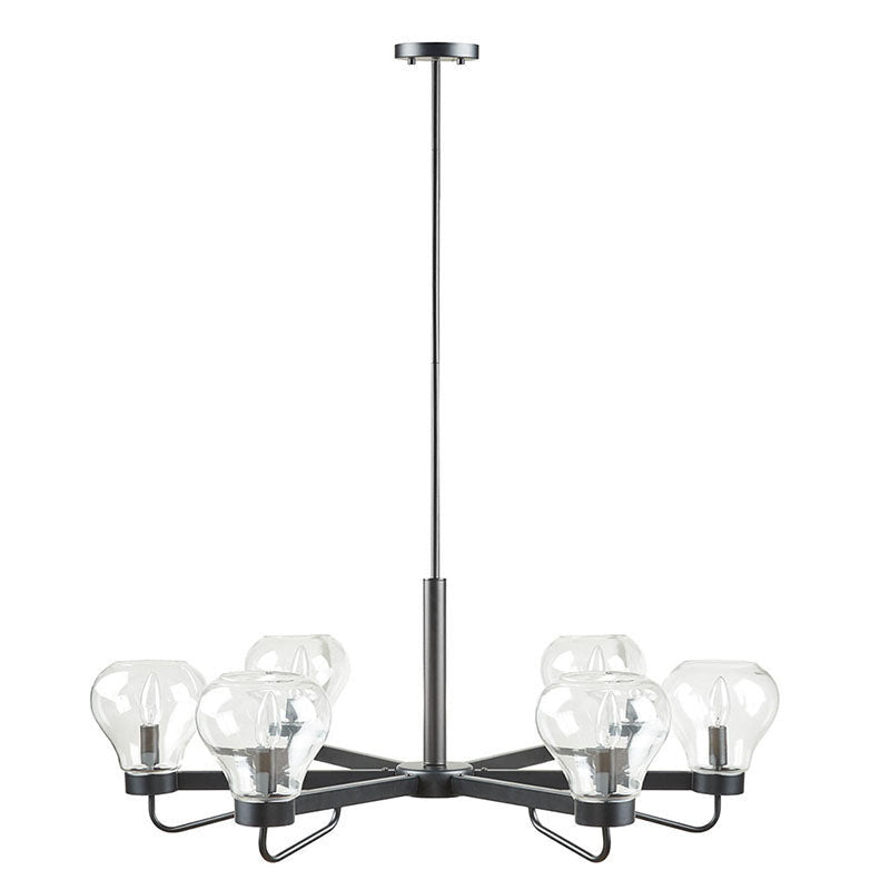 Devon 6-Light Black Chandelier with Bowl Shaped Glass Shades