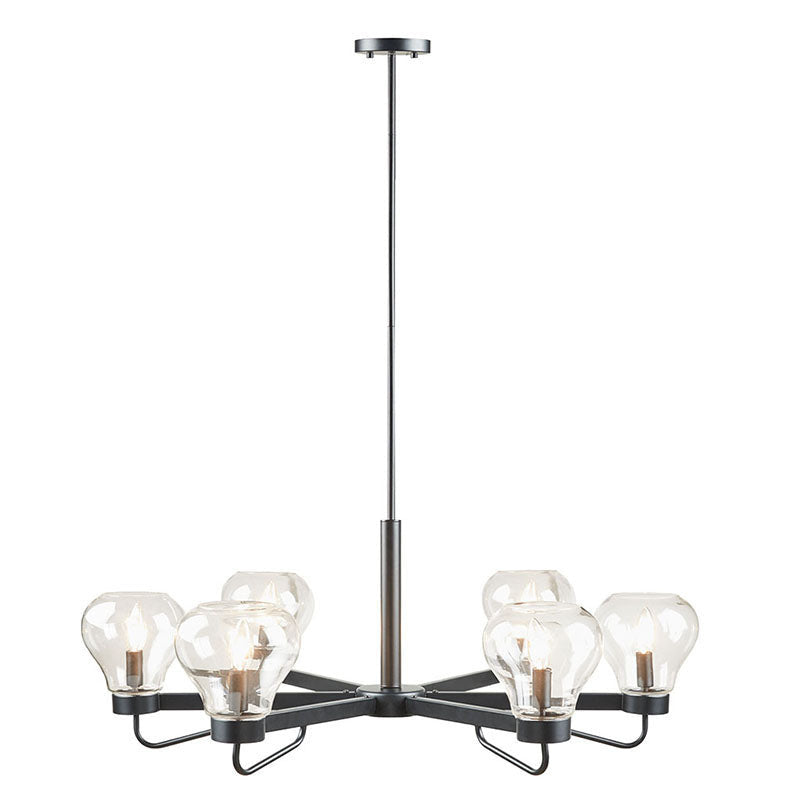 Devon 6-Light Black Chandelier with Bowl Shaped Glass Shades