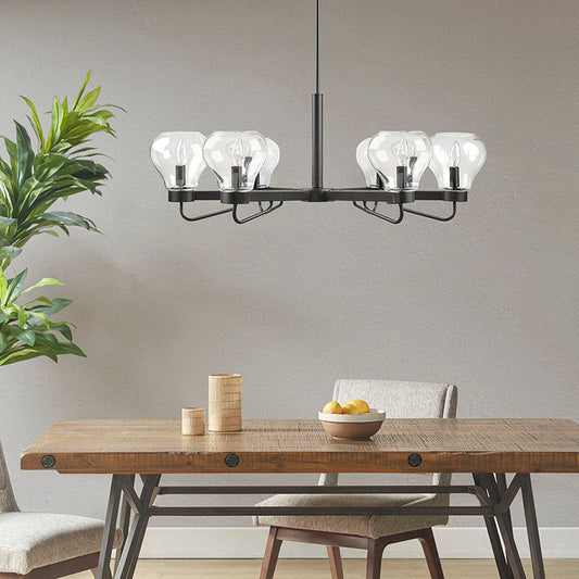 Devon 6-Light Black Chandelier with Bowl Shaped Glass Shades