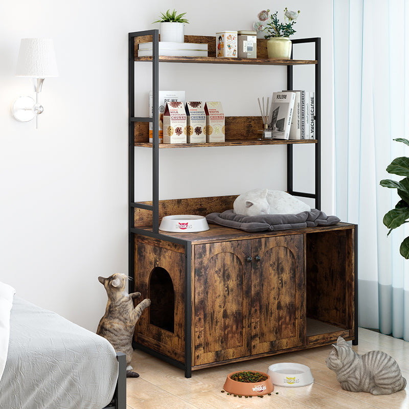 Large Brown Wooden Cat Litter Box Enclosure