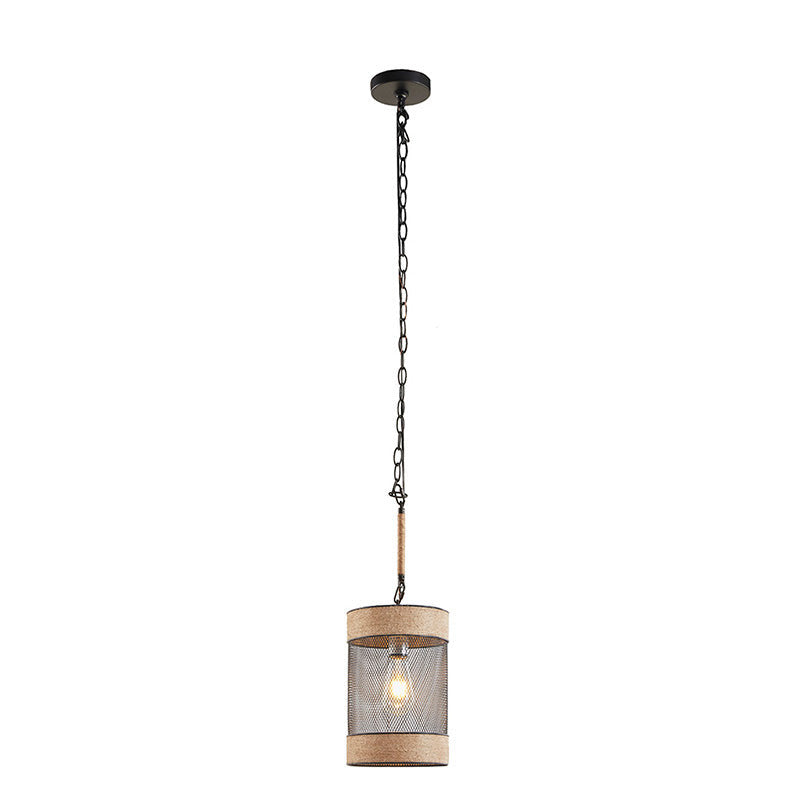 Metal Mesh Cylinder Pendant Light with Natural Rope