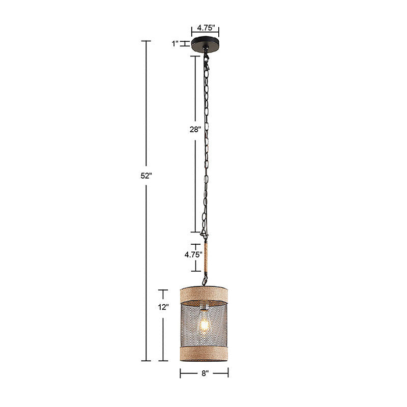 Metal Mesh Cylinder Pendant Light with Natural Rope