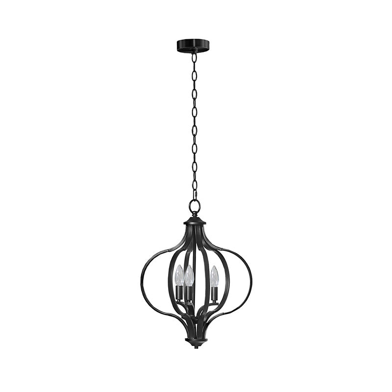 Black Metal Chandelier with 3-Light & Adjustable Chain