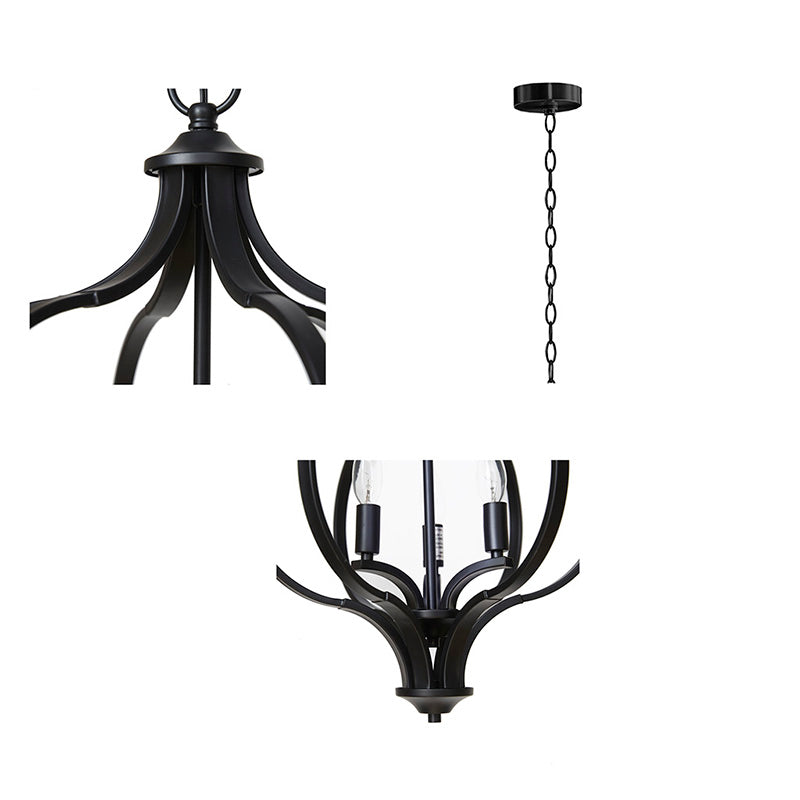 Black Metal Chandelier with 3-Light & Adjustable Chain