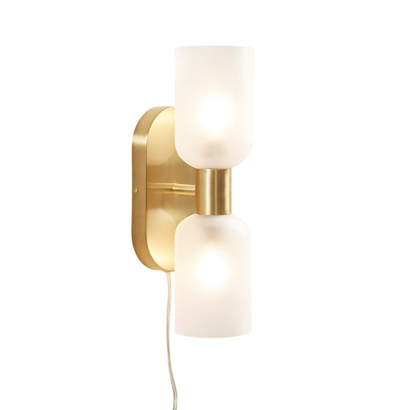 Gold Frosted Glass Double Tube 2-Light Cylinder Wall Sconce