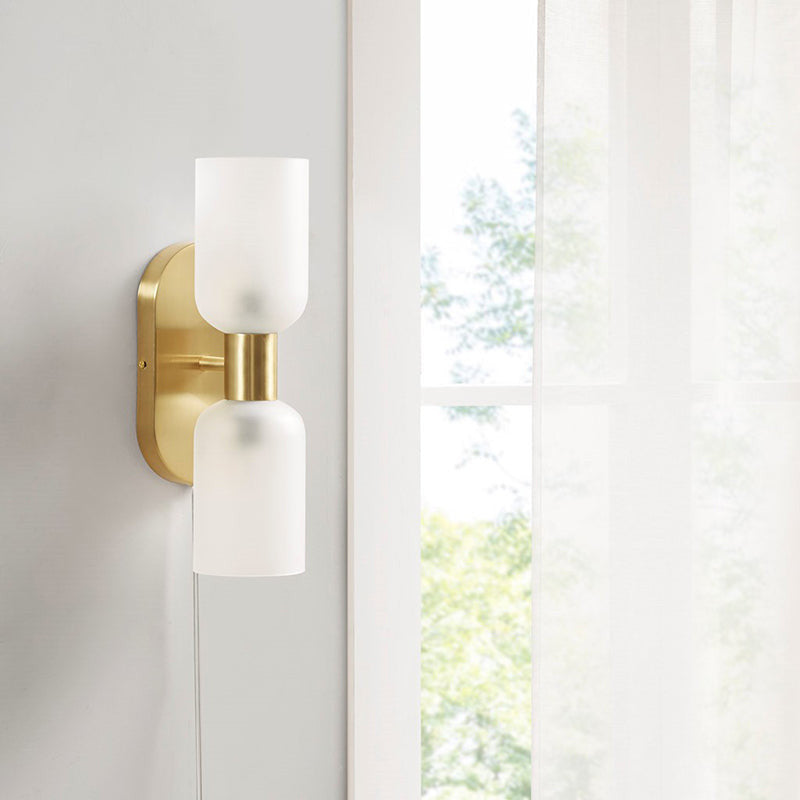 Gold Frosted Glass Double Tube 2-Light Cylinder Wall Sconce