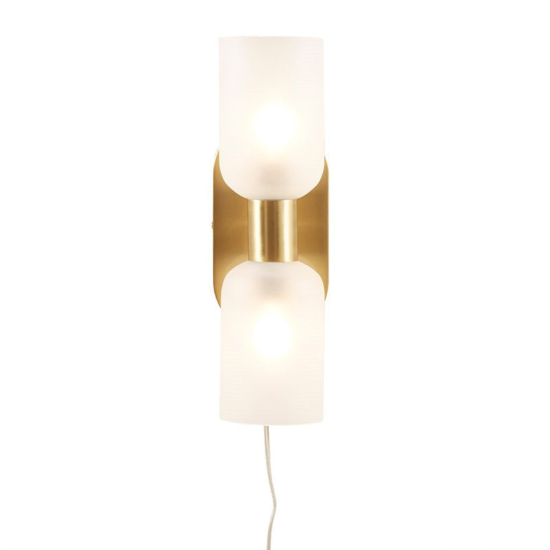 Gold Frosted Glass Double Tube 2-Light Cylinder Wall Sconce