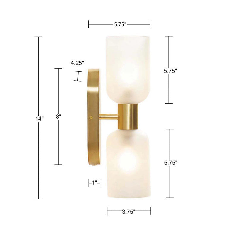 Gold Frosted Glass Double Tube 2-Light Cylinder Wall Sconce