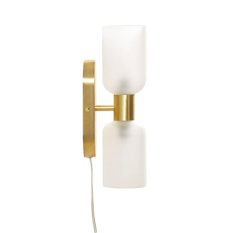 Gold Frosted Glass Double Tube 2-Light Cylinder Wall Sconce