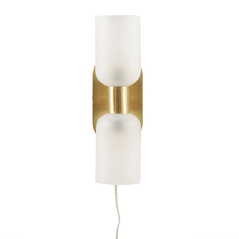 Gold Frosted Glass Double Tube 2-Light Cylinder Wall Sconce