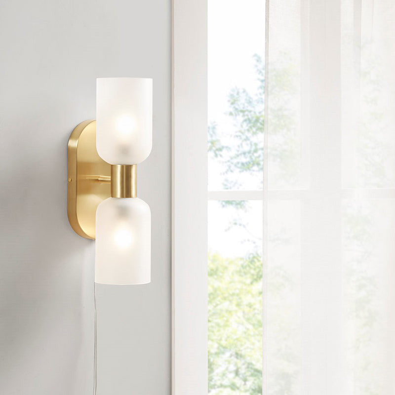 Gold Frosted Glass Double Tube 2-Light Cylinder Wall Sconce