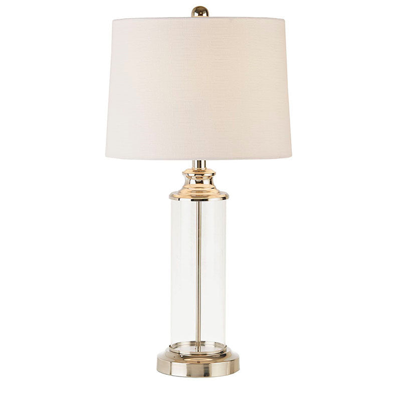 Silver Clarity Glass Cylinder Fabric Shade Table Lamp