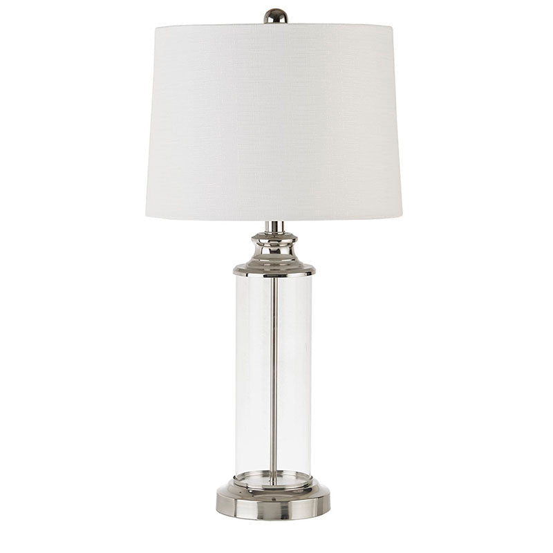 Silver Clarity Glass Cylinder Fabric Shade Table Lamp