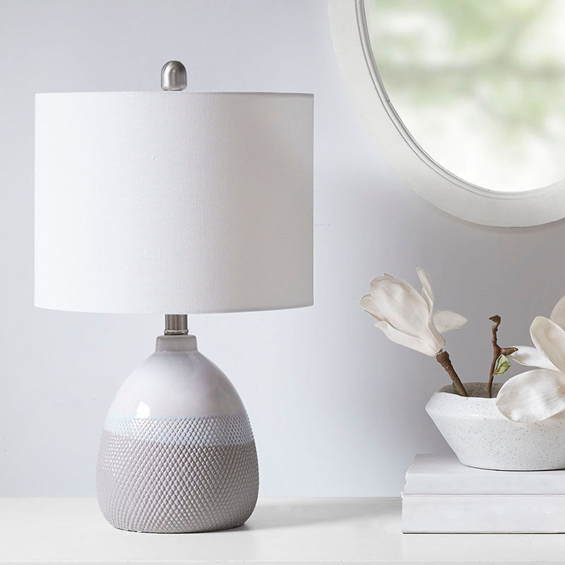 Modern Grey Ceramic Textured Fabric Table Lamp