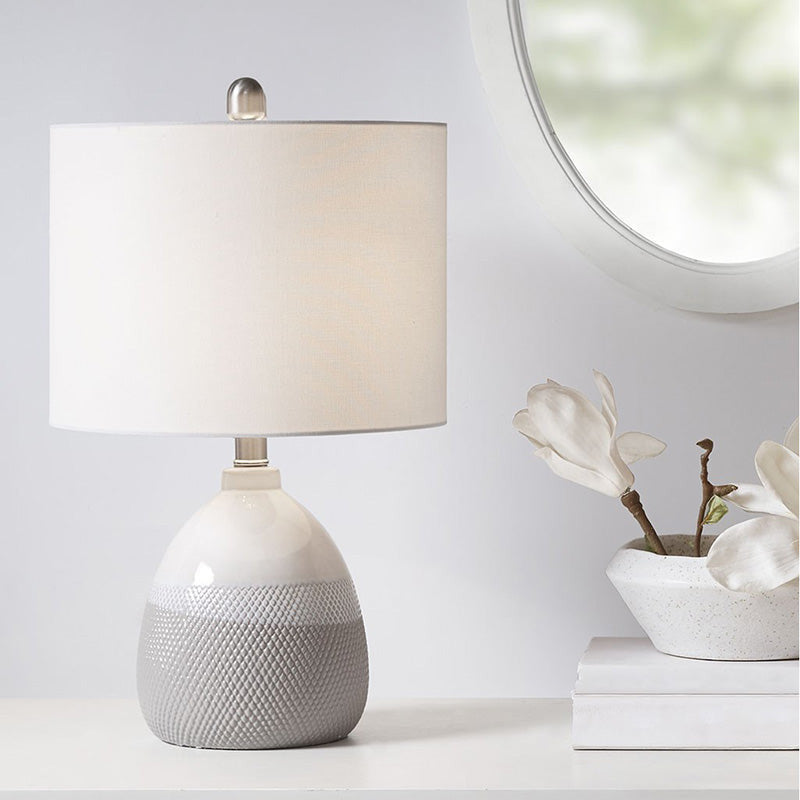 Modern Grey Ceramic Textured Fabric Table Lamp