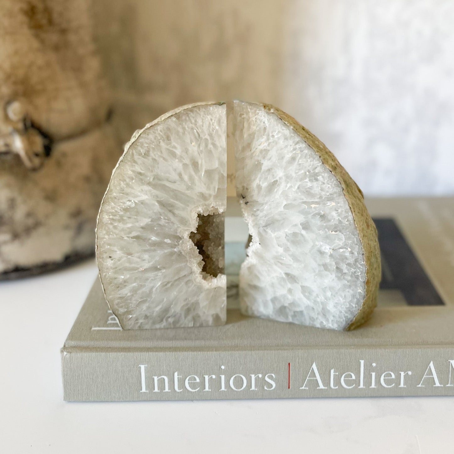 Natural Agate Druzy Bookends