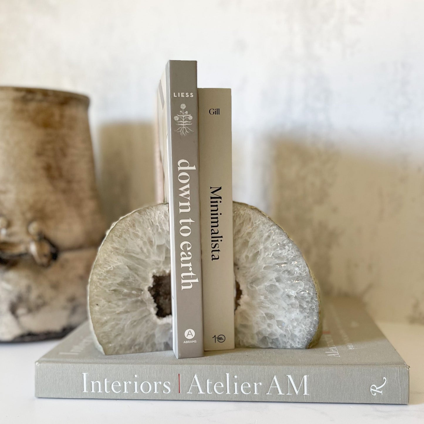 Natural Agate Druzy Bookends