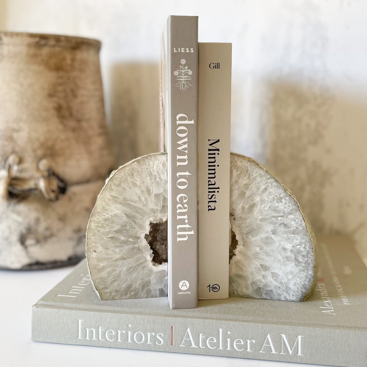 Natural Agate Druzy Bookends