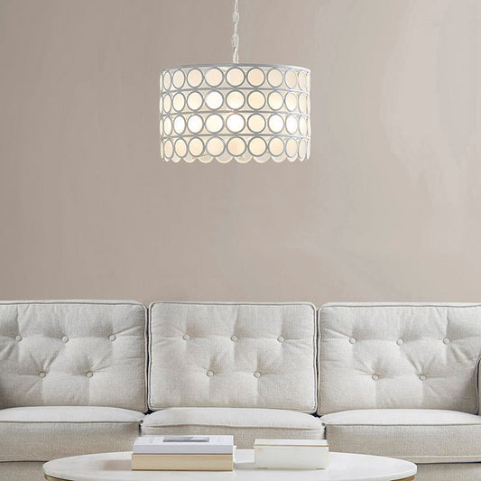 Modern 4-Light Glass Drum Shade Chandelier in White