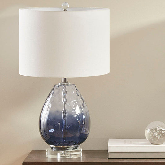 Modern Dark Blue Ombre Glass Table Lamp with Drum Shade