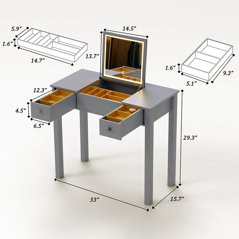 Glossy Grey Makeup Vanity Table with LED Lights