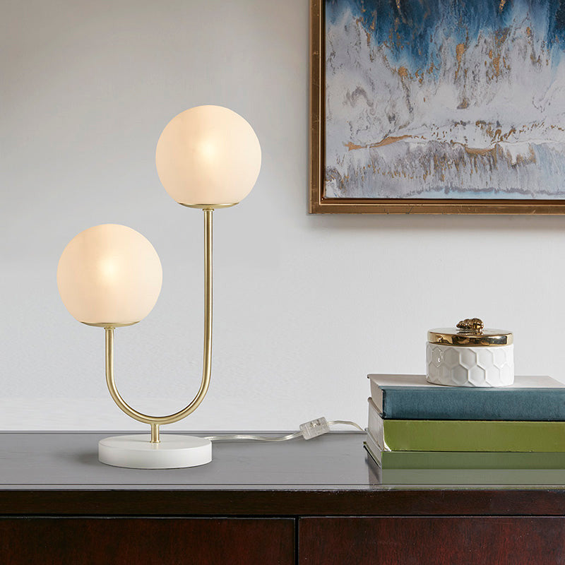 Gold White Metal 2-Light Globe Table Lamp