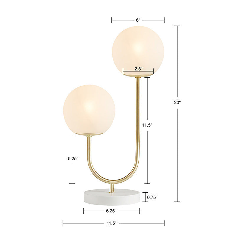 Gold White Metal 2-Light Globe Table Lamp