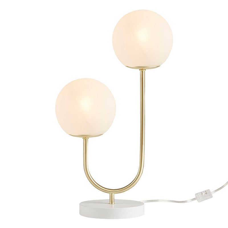 Gold White Metal 2-Light Globe Table Lamp