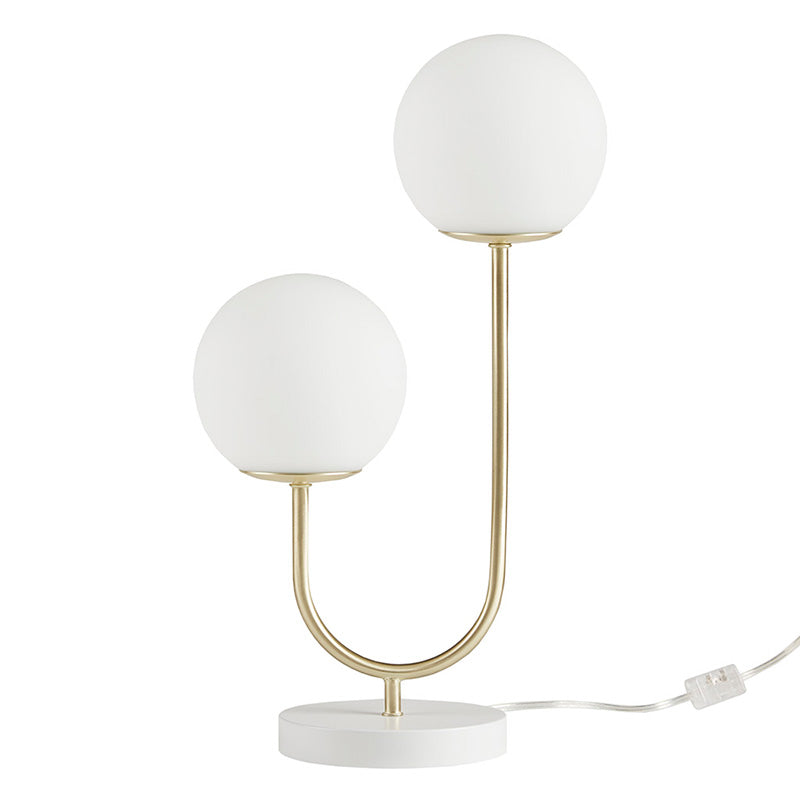 Gold White Metal 2-Light Globe Table Lamp