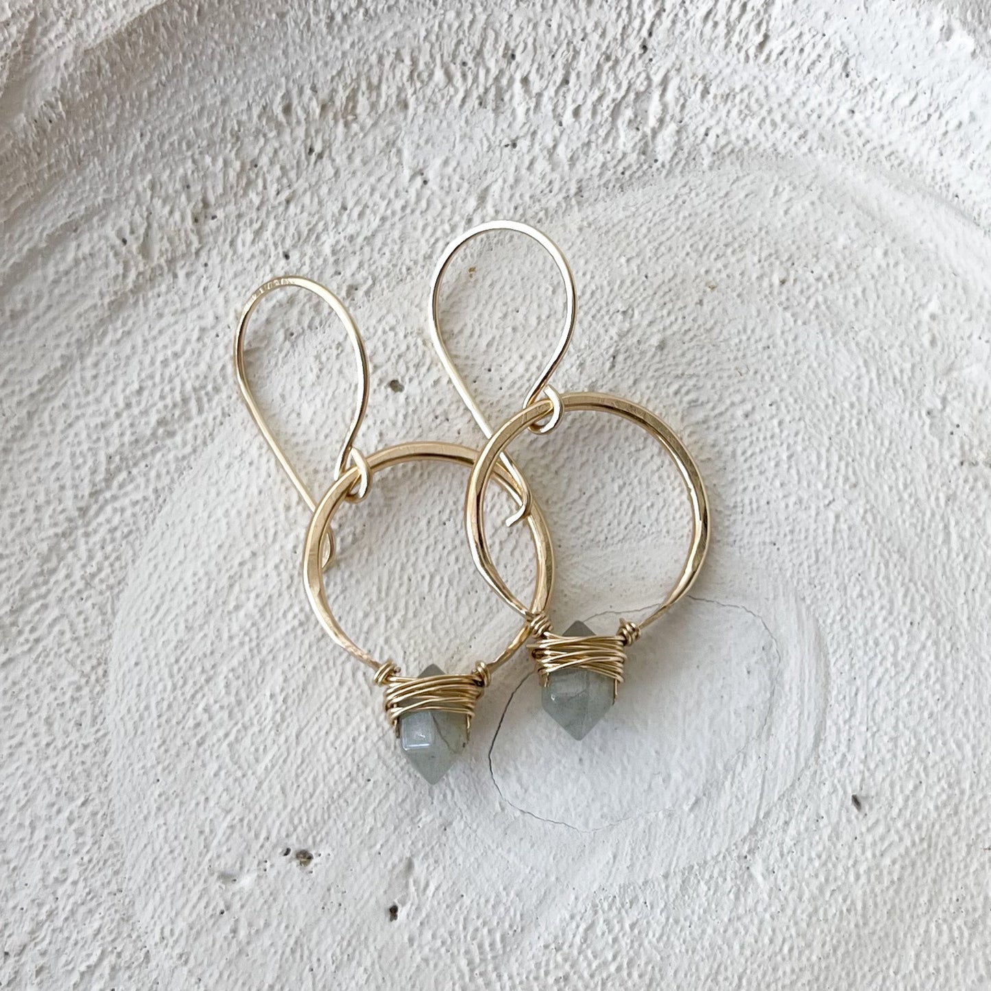 Labradorite Gold Pike Hoop Earrings