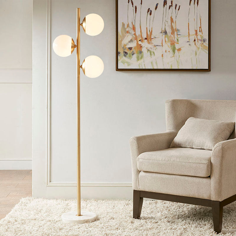 Gold 3-Globe Light Metal Floor Lamp with Marble Base