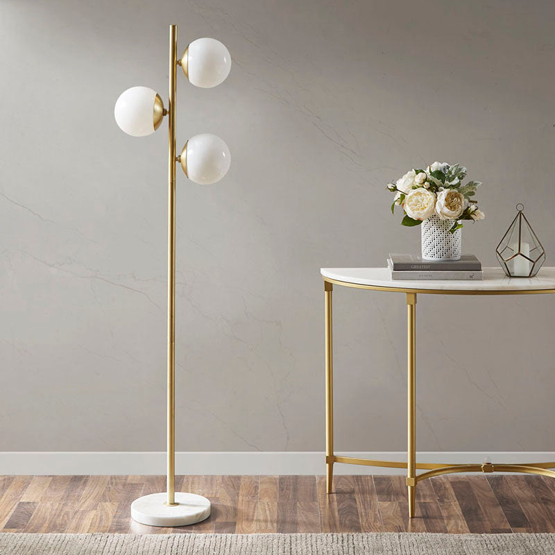 Gold 3-Globe Light Metal Floor Lamp with Marble Base